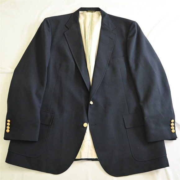 Vtg USA Made‎ Wimbledon 56L Navy Hopsack Gold Button Blazer Sport Coat Jacket
